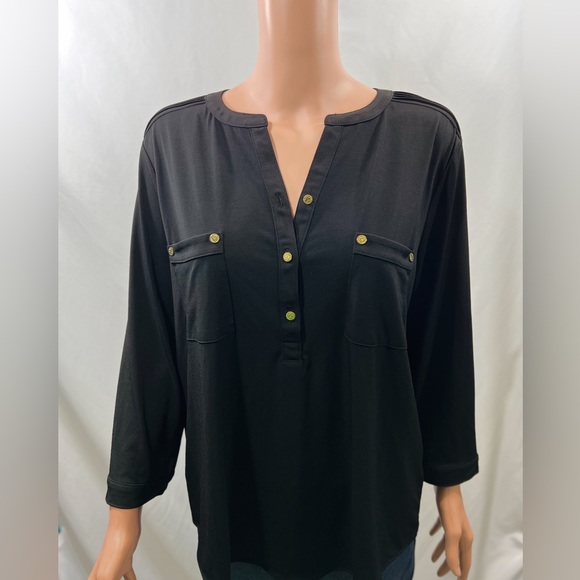 Anne Klein Black Blouse with Gold Logo Buttons Size: XL Great Condition! - Picture 8 of 8